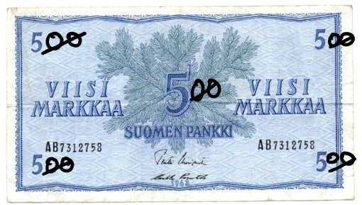 Finland removes two zeros from its banknotes in 1963